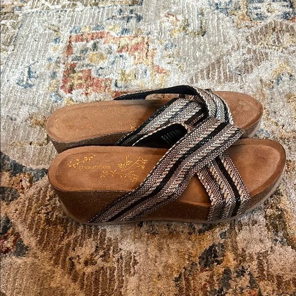 NWOB Maurices Striped Wedge Sandals - Picture 1 of 5